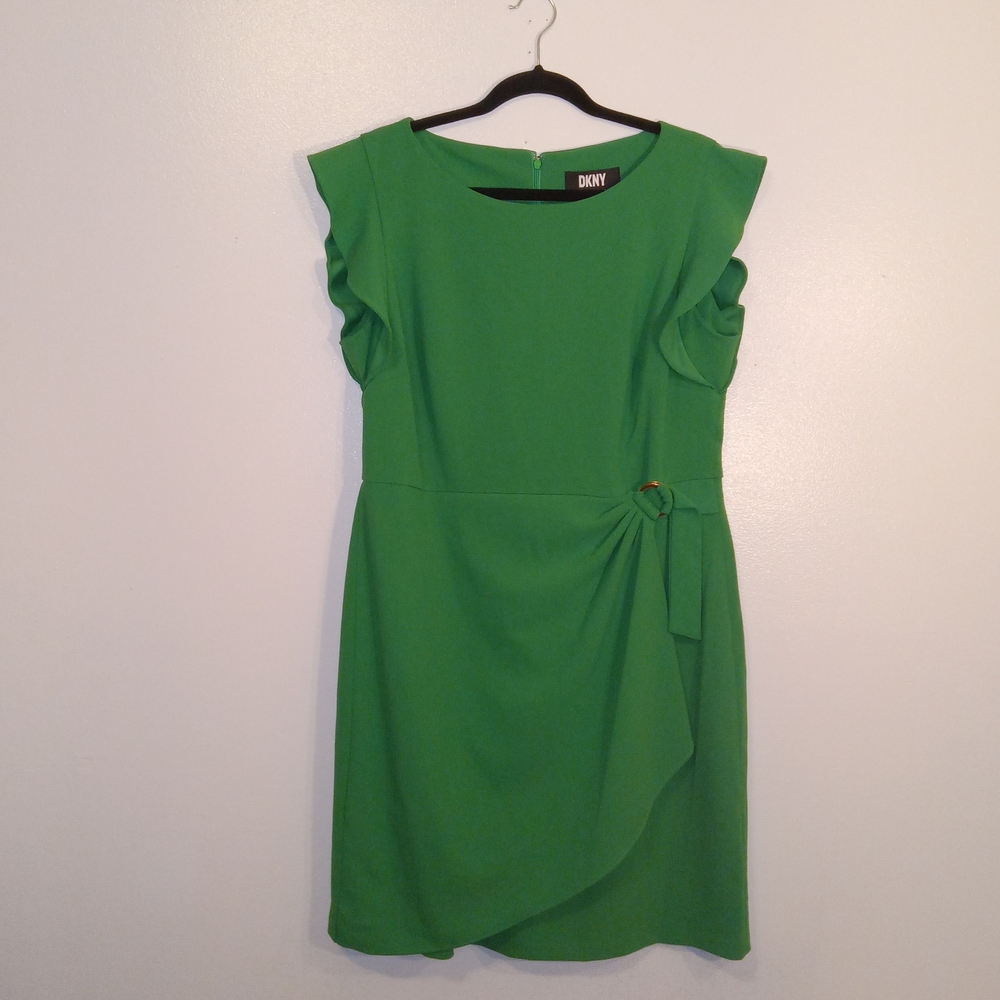 DKNY Green Ruffle Sleeve Mini Dress